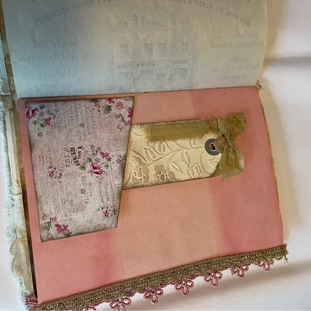 Handmade Journal Recycled Paper Cover Lace Ribbon 6x8